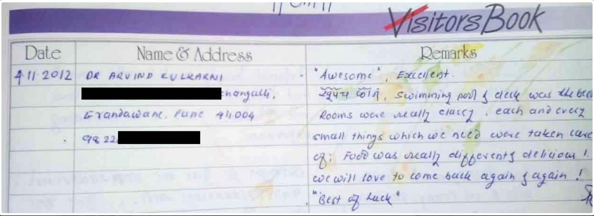 Handwritten guest review 7